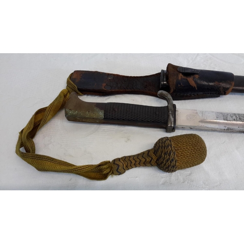 74 - WW2 German army officer's long dress knife with scabbard, leather frog & portepee sword knot, maker ... 