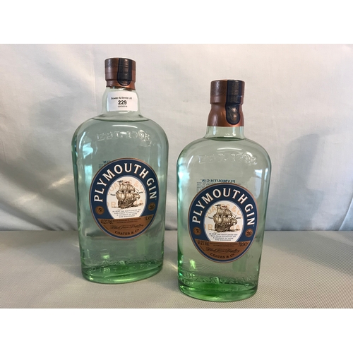 229 - 2 bottles of Plymouth Gin (1 litre & 70cl)