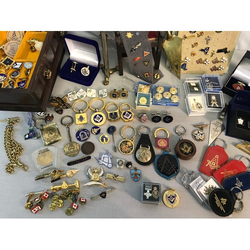 258 - Large collection of masonic items which includes, Pin badges, cuff links, buttons, tie pins and vari... 