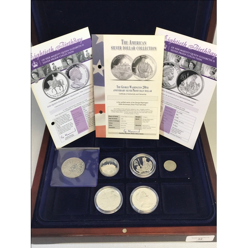 32 - 4 Silver mint coins, 3 with certificates, 2006 5 pound coin & 1930 silver Indian head Five cents coi... 