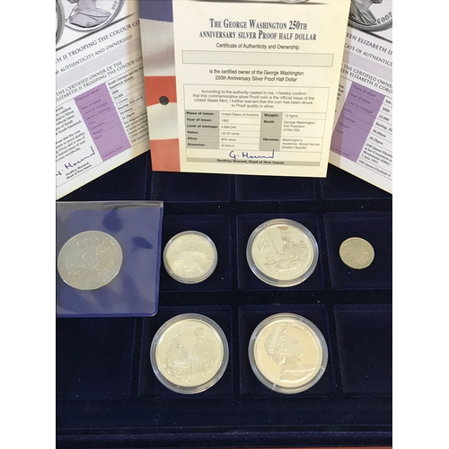 32 - 4 Silver mint coins, 3 with certificates, 2006 5 pound coin & 1930 silver Indian head Five cents coi... 