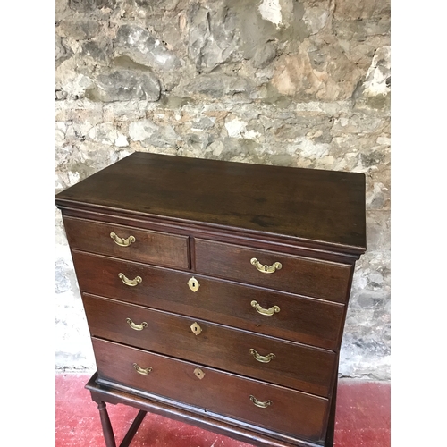 174 - Mid 17th century chest of drawers with original handles sits on original pedestal stand. Measures 15... 