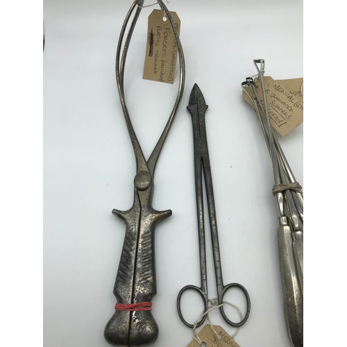 85 - A Lot of vintage 20th century Medical midwifery and surgical tools to include Forceps, Josh Gray Des... 