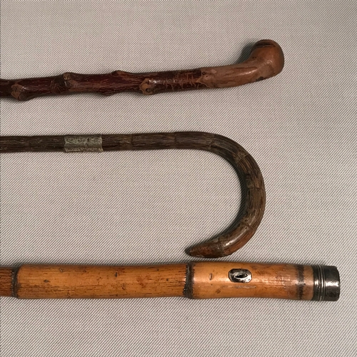 144 - A Lot of 3 various antique walking sticks to include London silver collar walking stick.