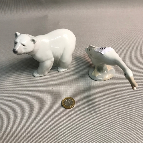 192 - Lladro geese figure and polar bear figure