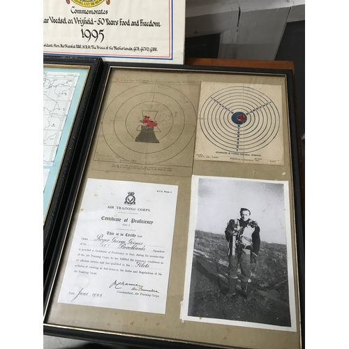 326 - A Framed Royal Air Force, training corps certificate, shooting range cards and The Manna certificate