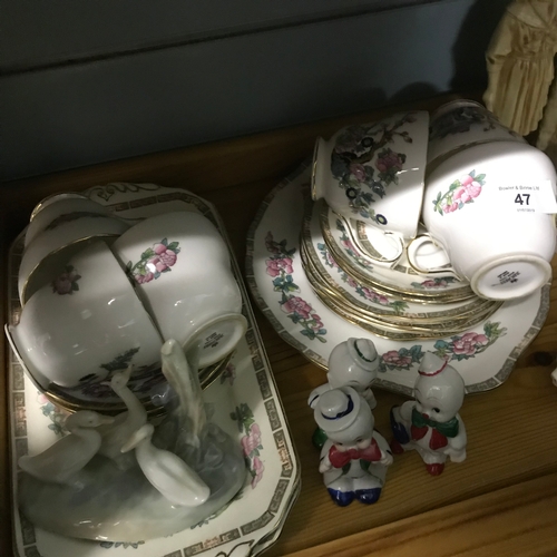 47 - Shelf of Collectables to include Duchess Tea Set, with serving and side plates, Royal Doulton Bunnyk... 