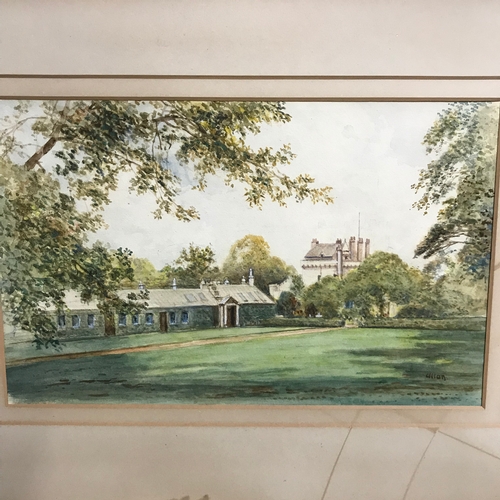 240B - Antique watercolour depicting country house grounds and buildings. Signed Allan to the corner. Frame... 