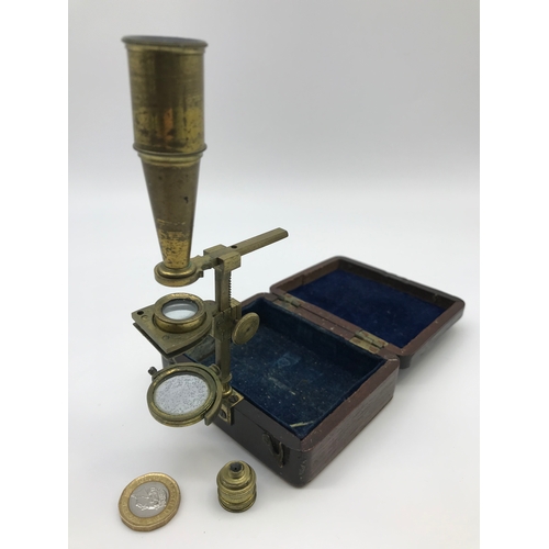 143 - Cary's Gould London Miniature microscope with travel box.