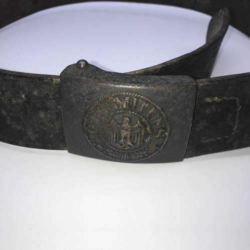 78J - A WW2 German Nazi Gott Mit Uns belt buckle and leather belt.