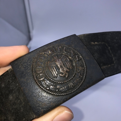 78J - A WW2 German Nazi Gott Mit Uns belt buckle and leather belt.