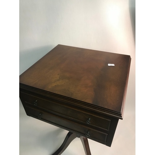 103A - A Reproduction Mahogany single pedestal lamp table. Designed with two under drawers. Measures 64x38.... 