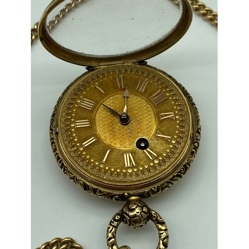 4 - Antique London/Chester marked 18ct gold Fusee pocket watch with an 18ct gold Albert chain and two go... 