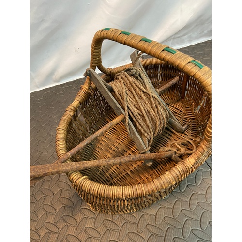 24 - Old antique garden liner and vintage weaved basket.