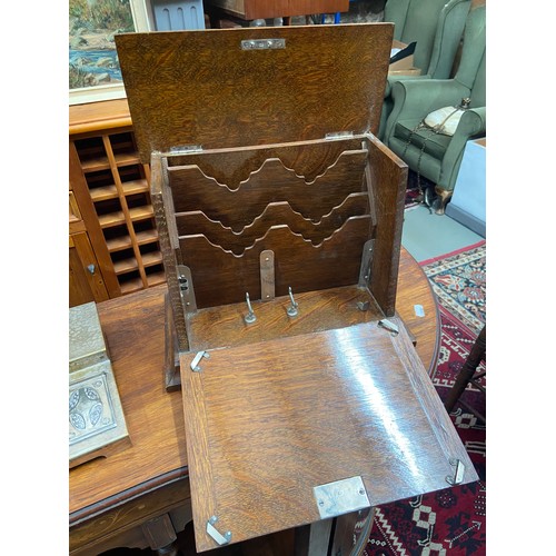 2A - A Victorian oak document/ letter chest. Pull down front  writing area. [26X34X18CM]