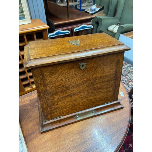 2A - A Victorian oak document/ letter chest. Pull down front  writing area. [26X34X18CM]