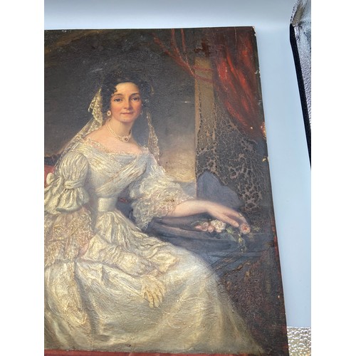 18A - An 18th century Georgian oil painting on a wooden panel of a lady seated, wearing a lace style dress... 