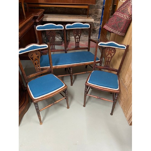 50A - A Three piece late Victorian/ Early Edwardian parlour suite. Consists of double carver seat and two ... 