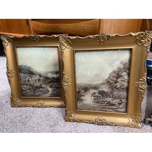 94A - A Pair of Crystoleums after Sidney Pike, depicting highland cows. Fitted within moulded gilt frames.... 