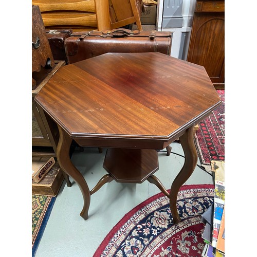 108A - Antique mahogany two tier octagonal window table. [76x76x76cm]