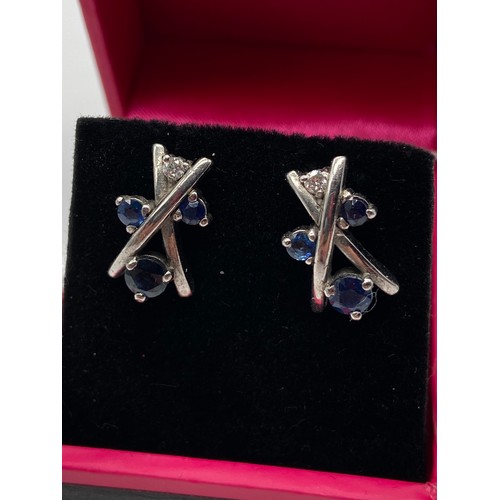 67 - A Pair of unmarked white gold Sapphire and diamond earrings.