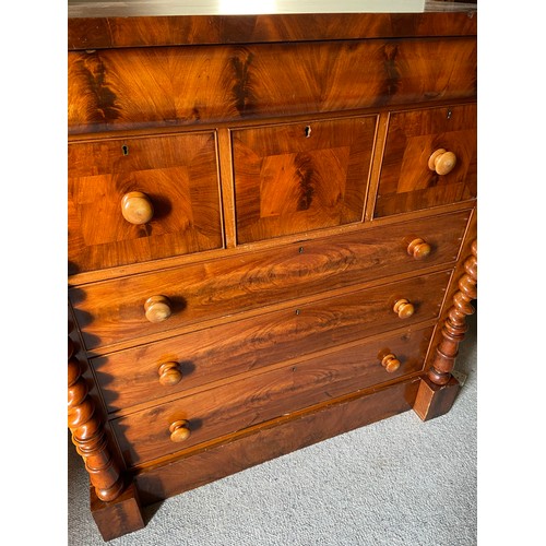 100E - A Lovely example of a Victorian Scottish OG Chest of drawers designed with barley twist stems to eac... 