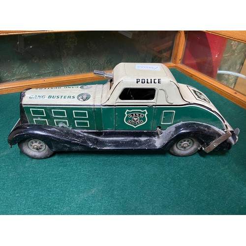 165 - Marx Toys Large tin plate clock work 'Gang Buster' Police car.