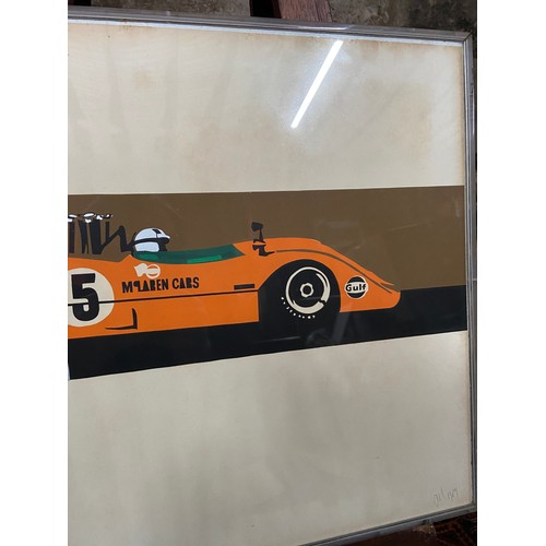 150 - A Rare pop art print of a Mclaren Cam-am racing car. Signed by the artist and dated 1969. Fitted wit... 