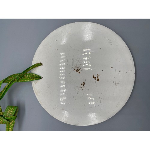 84 - Sutherland lustre ware wall plaque 'Prepare to meet thy God' [17cm in diameter]