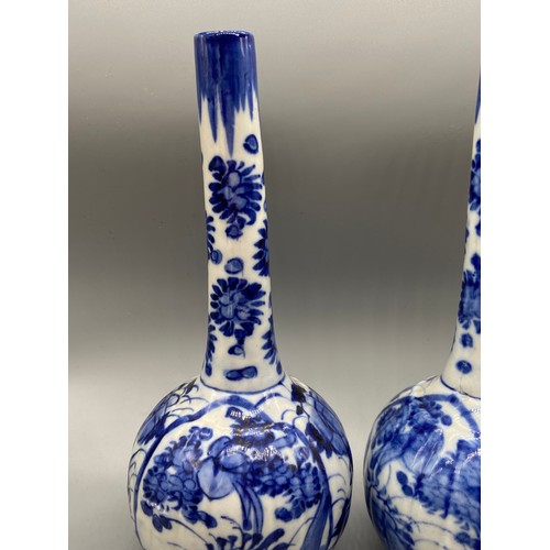 133 - A Pair of Chinese 20th century blue and white long neck vases. [