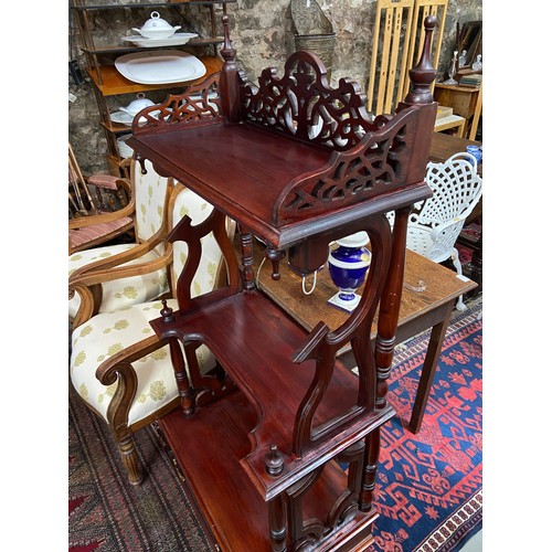 78A - Antique style three tier ornate shelving unit. Designed with a single drawer.