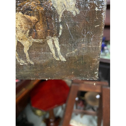 92A - An 18th/ 19th century oil painting on canvas attached to a board. Depicts men loading a boat. Signed... 