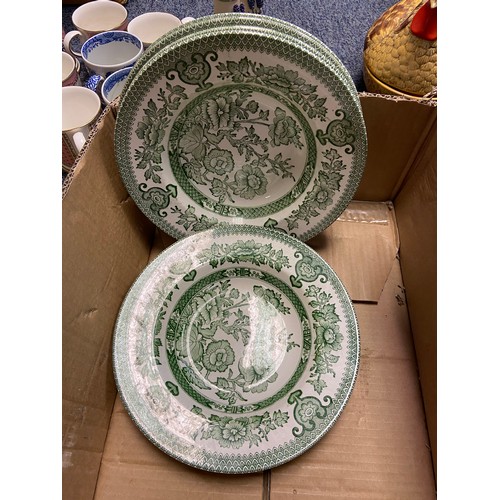 572 - A Box of various cabinet and serving plates to include green and white Indian Tree design.