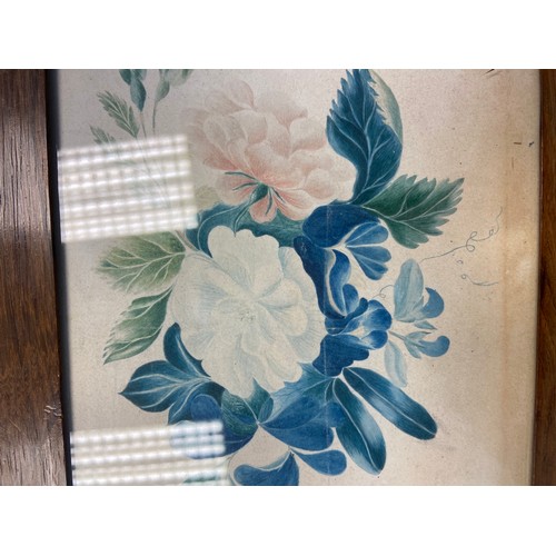 521 - Two 19th century hand painted flowers within mahogany frames.