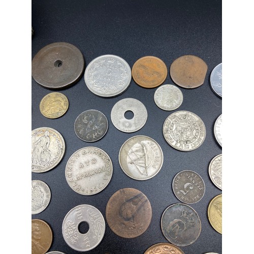 210A - Antique paper mache box containing a large collection of silver and copper pre 1950's World coins. I... 