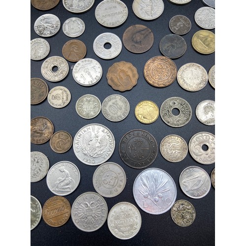 210A - Antique paper mache box containing a large collection of silver and copper pre 1950's World coins. I... 