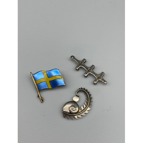 22J - Swedish silver and enamel flag brooch, Sterling silver Denmark Georg Jensen brooch [as found] and St... 