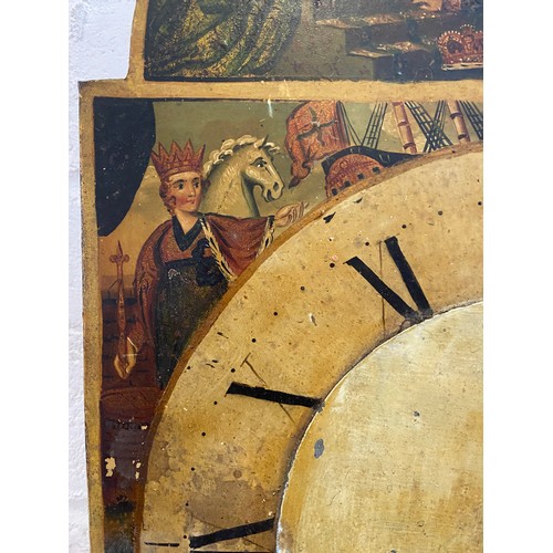 40A - A 19th century wall clock detailed with a hand painted face depicting various figures 'Dounfall of B... 