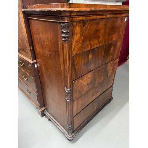 121B - A 19th Century French mahogany
Tallboy, with moulded top, above
five drawers flanked with leaf carve... 