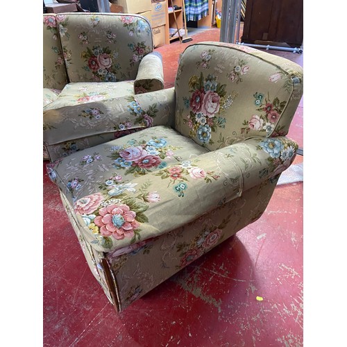 87W - A Three Piece Art Deco wooden framed and trim suite. Designed with original floral design material.