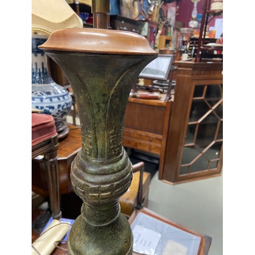 521C - A Large Chinese heavy Bronze trumpet shaped table lamp. Designed with a rise and fall mechanism [82c... 