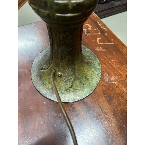 521C - A Large Chinese heavy Bronze trumpet shaped table lamp. Designed with a rise and fall mechanism [82c... 