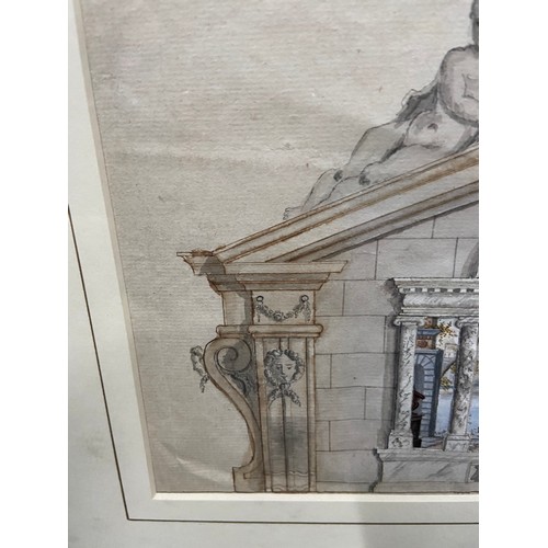 473B - An 18th century watercolour of an arch, Inscribed 'Gift of Dr. Delany 1734' Artist not identified [3... 