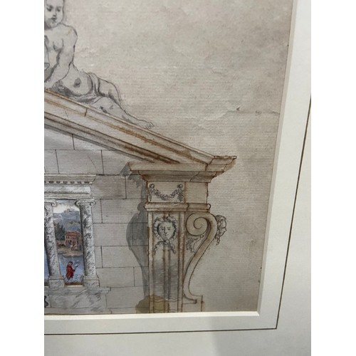 473B - An 18th century watercolour of an arch, Inscribed 'Gift of Dr. Delany 1734' Artist not identified [3... 