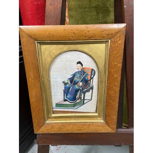 470B - Antique 19th century Chinese pith rice paper gouache painting, Emperor seated in a dragon robe holdi... 