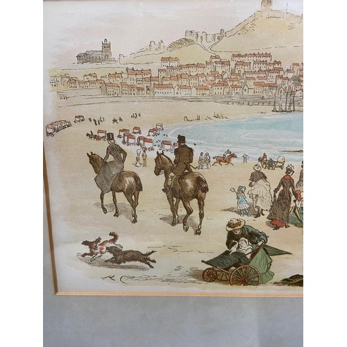 367B - Antique coloured print titled 'On the Sands' by Randolph Caldecott. [40X74CM]