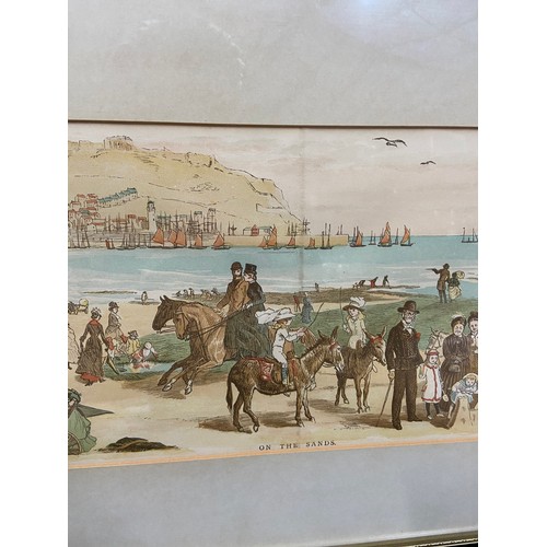 367B - Antique coloured print titled 'On the Sands' by Randolph Caldecott. [40X74CM]