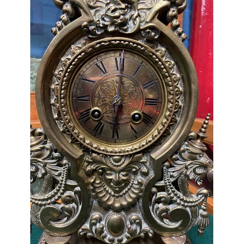 156A - An impressive Victorian Gothic bronze/brass heavy mantle clock. Lenzkirch movement [39cm in height]