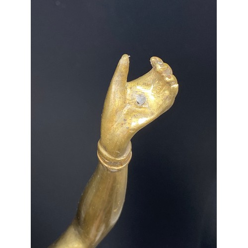 134J - An Art Deco gilt bronze dancing semi nude lady figurine. Displayed upon an alabaster base. Signed Va... 