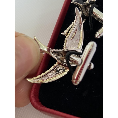 68J - A pair of Sterling silver swallow cufflinks